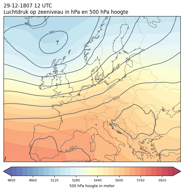 Weerkaart van 29 december 1807 om 12 UTC