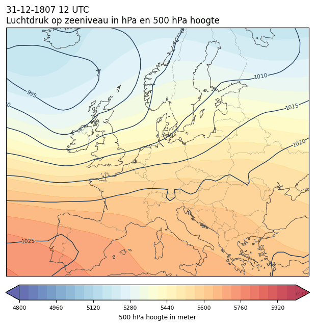 Weerkaart van 31 december 1807 om 12 UTC