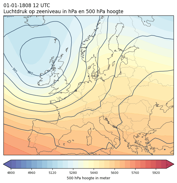 Weerkaart van 1 januari 1808 om 12 UTC