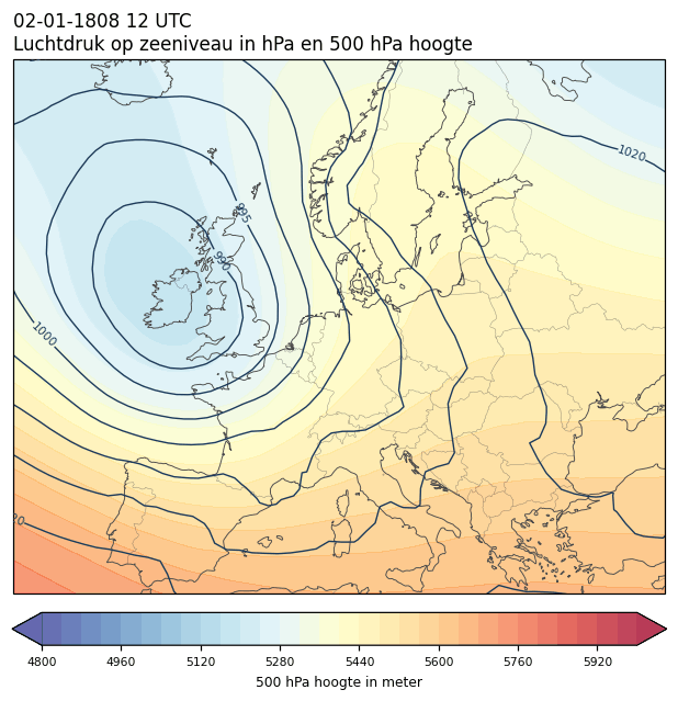 Weerkaart van 2 januari 1808 om 12 UTC