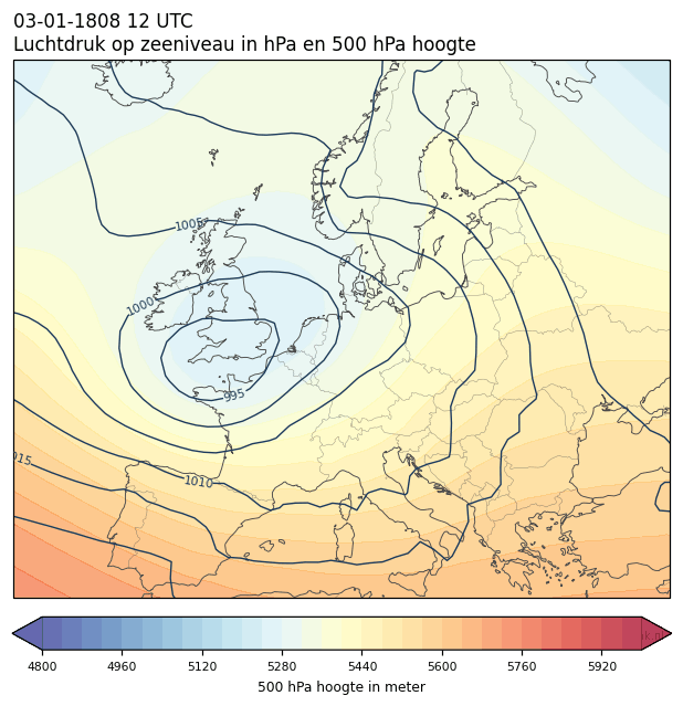 Weerkaart van 3 januari 1808 om 12 UTC