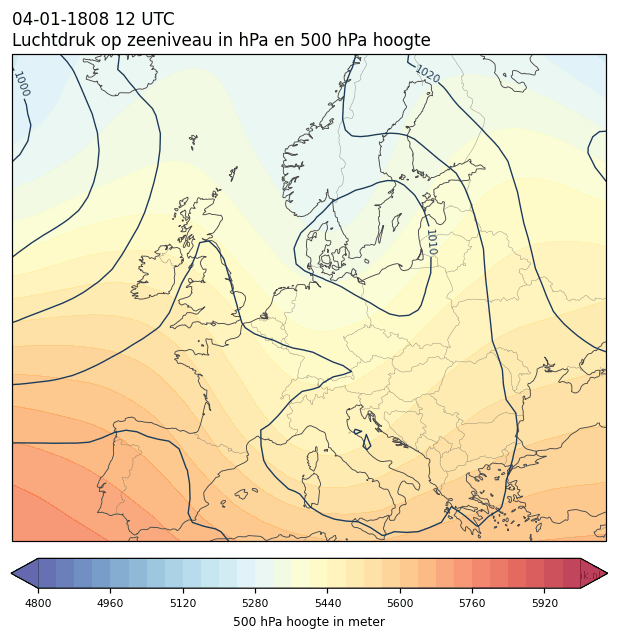 Weerkaart van 4 januari 1808 om 12 UTC