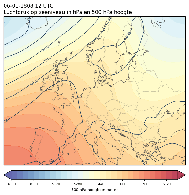 Weerkaart van 6 januari 1808 om 12 UTC