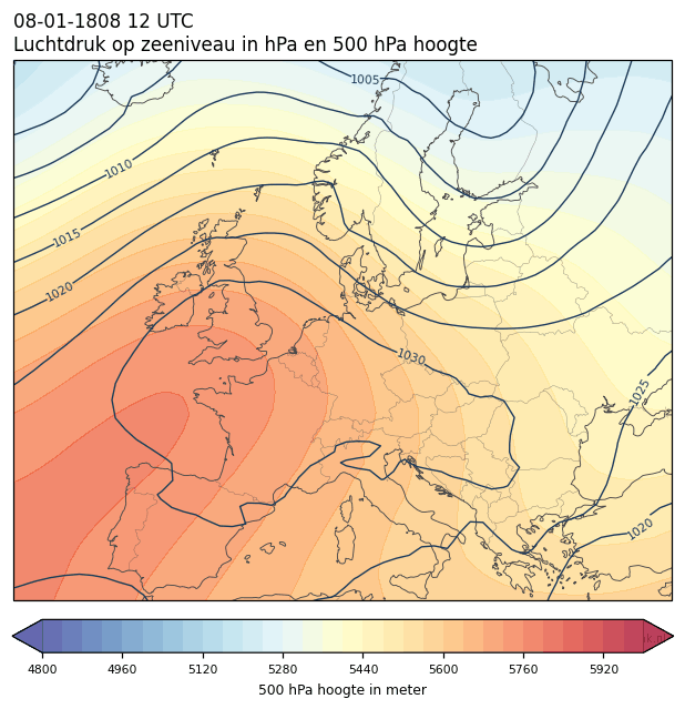 Weerkaart van 8 januari 1808 om 12 UTC