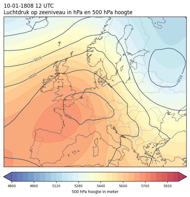 Weerkaart van 10 januari 1808 om 12 UTC