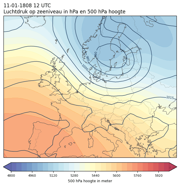 Weerkaart van 11 januari 1808 om 12 UTC