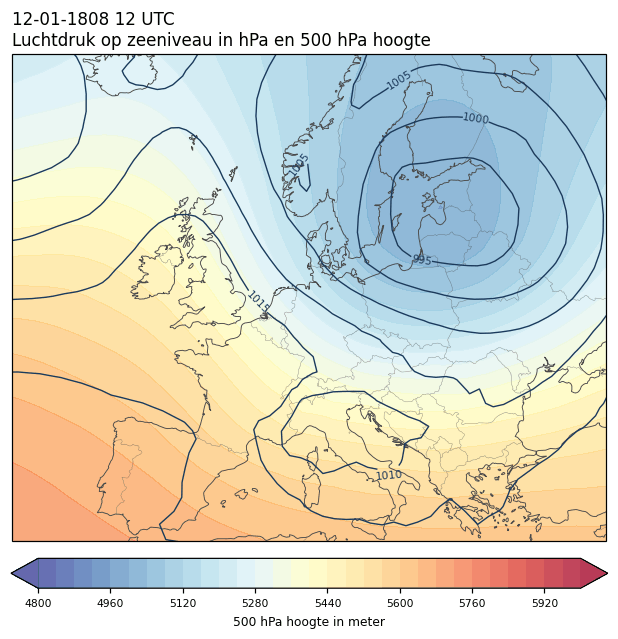 Weerkaart van 12 januari 1808 om 12 UTC