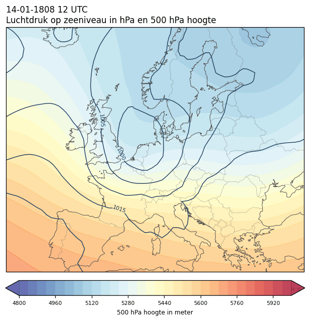 Weerkaart van 14 januari 1808 om 12 UTC