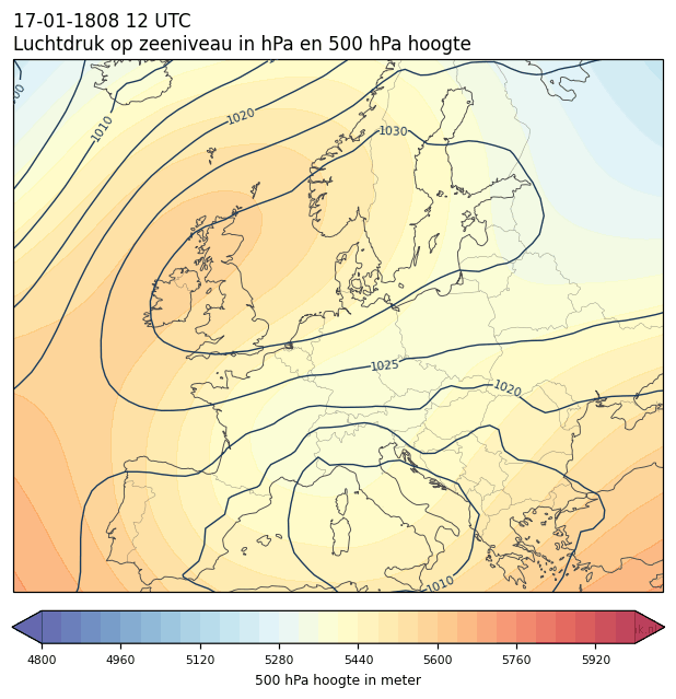 Weerkaart van 17 januari 1808 om 12 UTC