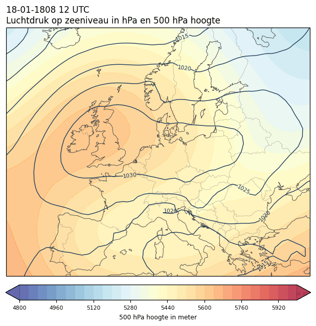 Weerkaart van 18 januari 1808 om 12 UTC