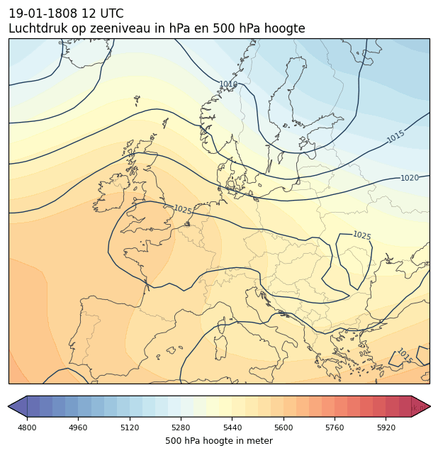 Weerkaart van 19 januari 1808 om 12 UTC
