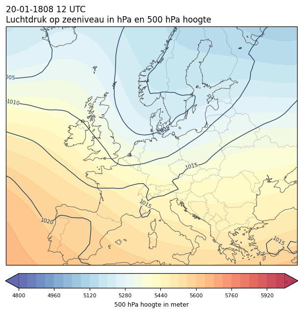 Weerkaart van 20 januari 1808 om 12 UTC