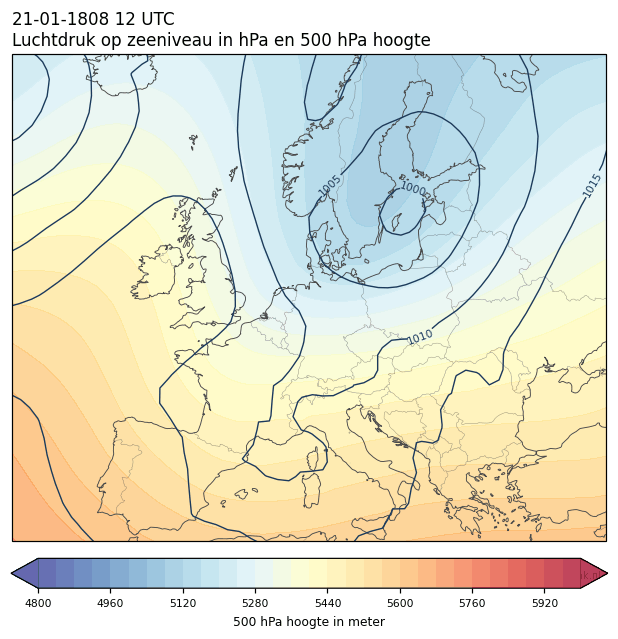 Weerkaart van 21 januari 1808 om 12 UTC