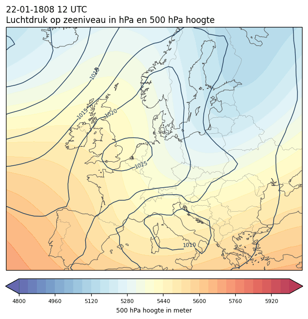 Weerkaart van 22 januari 1808 om 12 UTC