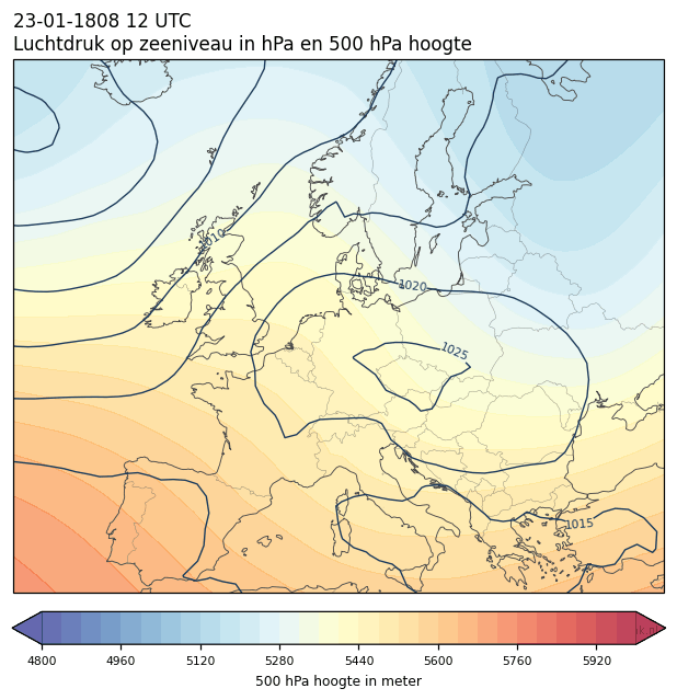 Weerkaart van 23 januari 1808 om 12 UTC