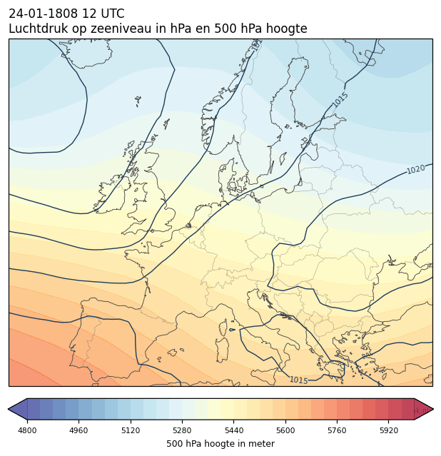 Weerkaart van 24 januari 1808 om 12 UTC