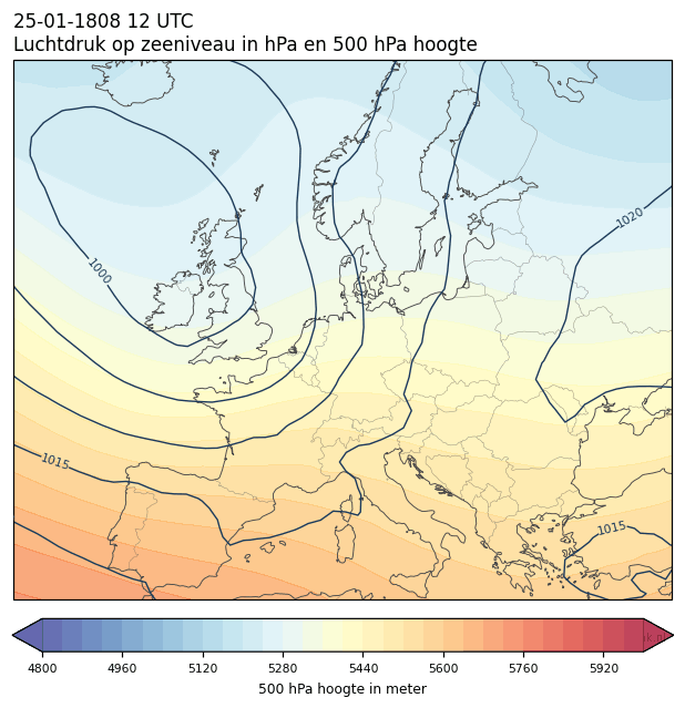 Weerkaart van 25 januari 1808 om 12 UTC