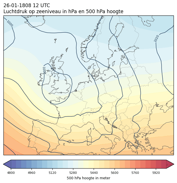 Weerkaart van 26 januari 1808 om 12 UTC