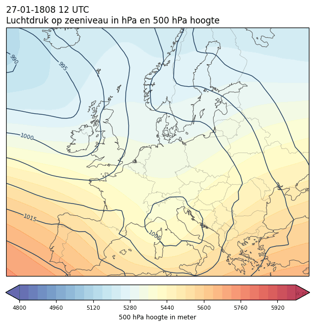 Weerkaart van 27 januari 1808 om 12 UTC