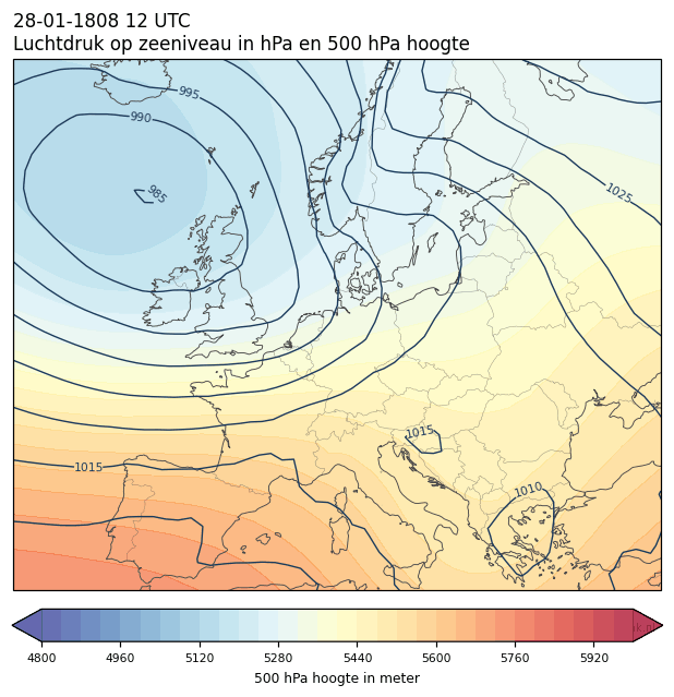 Weerkaart van 28 januari 1808 om 12 UTC