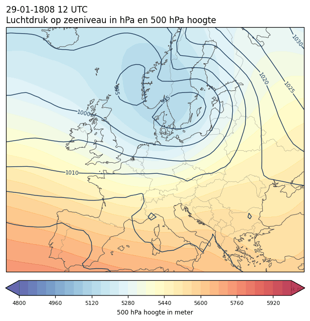 Weerkaart van 29 januari 1808 om 12 UTC