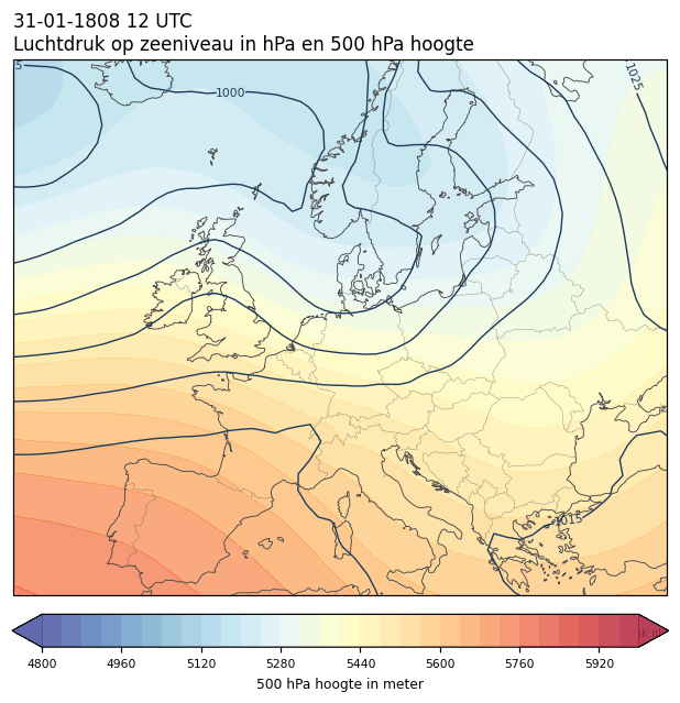 Weerkaart van 31 januari 1808 om 12 UTC