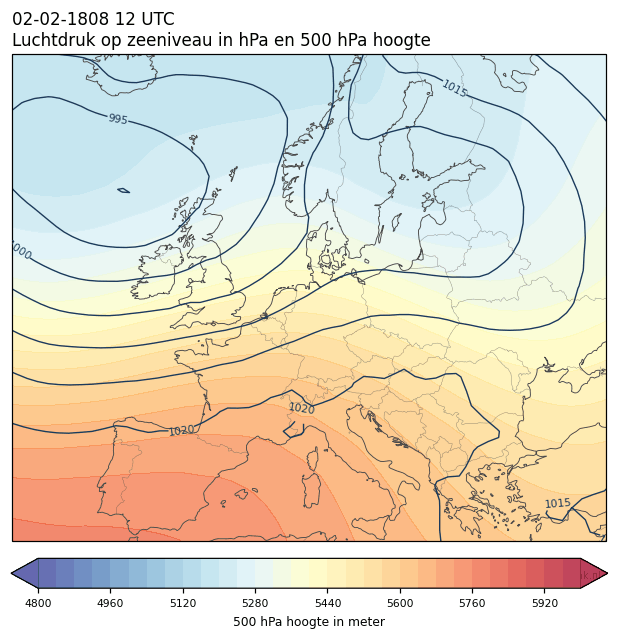 Weerkaart van 2 februari 1808 om 12 UTC