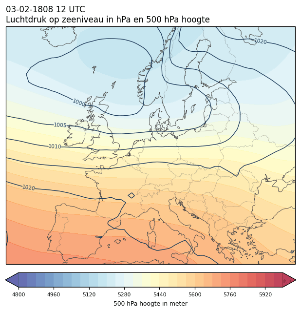 Weerkaart van 3 februari 1808 om 12 UTC