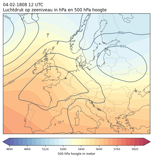 Weerkaart van 4 februari 1808 om 12 UTC