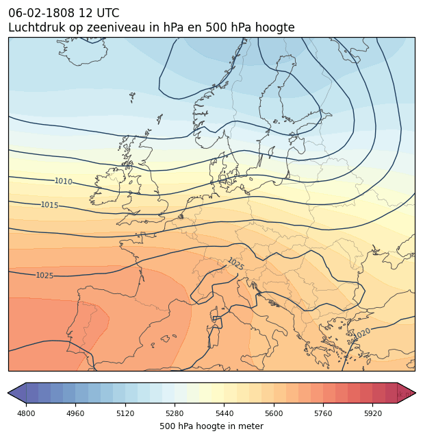 Weerkaart van 6 februari 1808 om 12 UTC