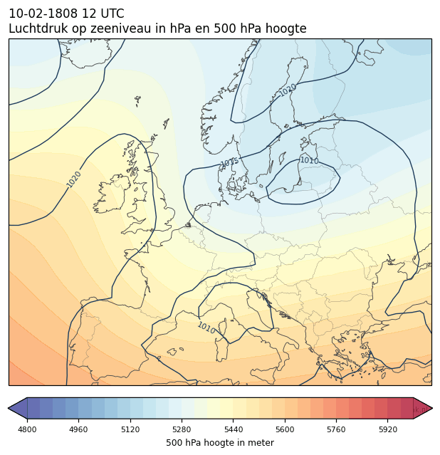 Weerkaart van 10 februari 1808 om 12 UTC