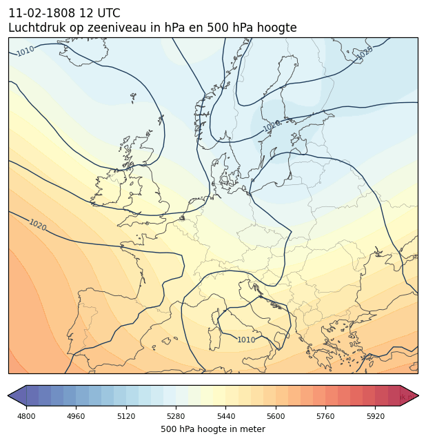 Weerkaart van 11 februari 1808 om 12 UTC