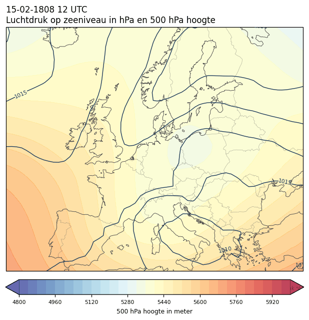 Weerkaart van 15 februari 1808 om 12 UTC