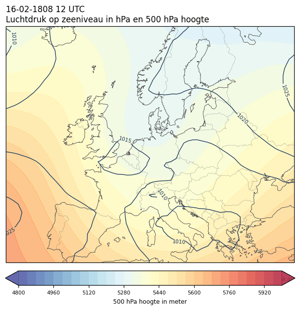Weerkaart van 16 februari 1808 om 12 UTC