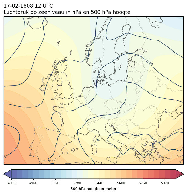 Weerkaart van 17 februari 1808 om 12 UTC