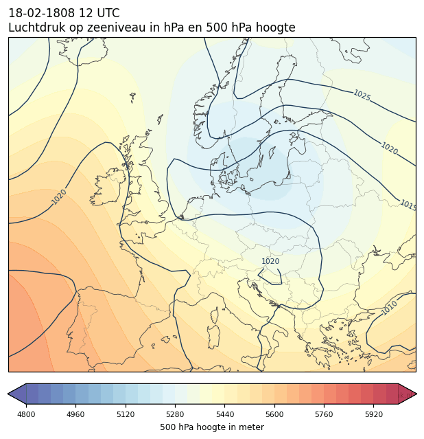Weerkaart van 18 februari 1808 om 12 UTC