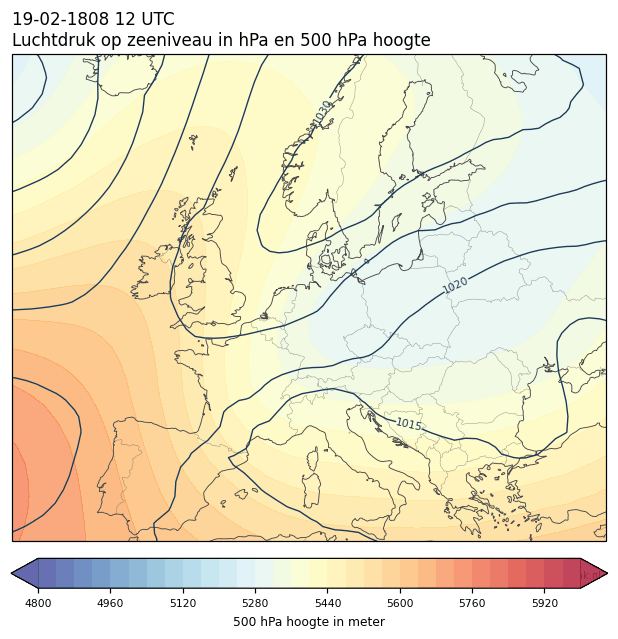 Weerkaart van 19 februari 1808 om 12 UTC