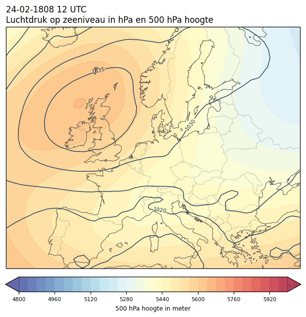 Weerkaart van 24 februari 1808 om 12 UTC