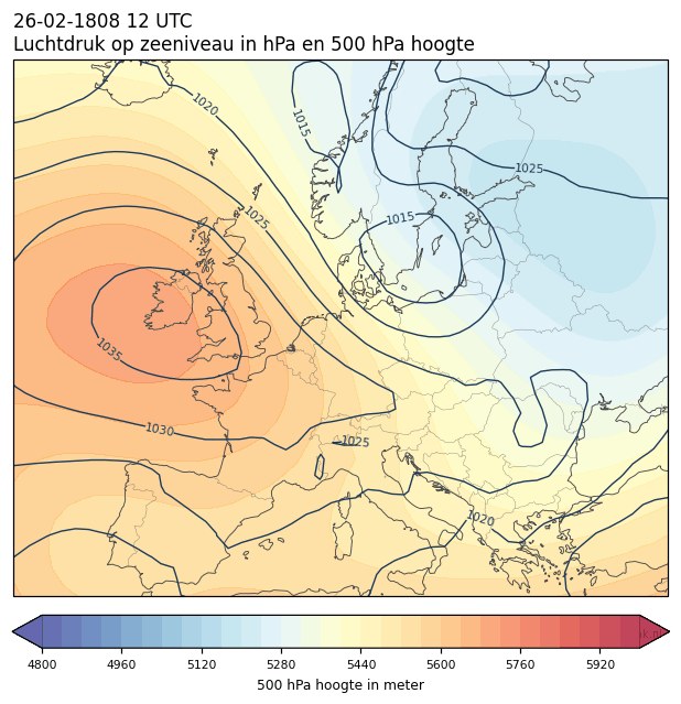 Weerkaart van 26 februari 1808 om 12 UTC