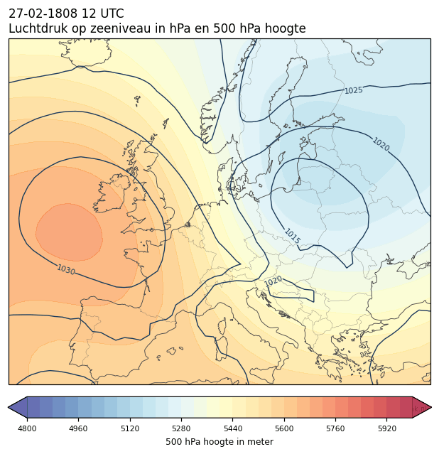 Weerkaart van 27 februari 1808 om 12 UTC