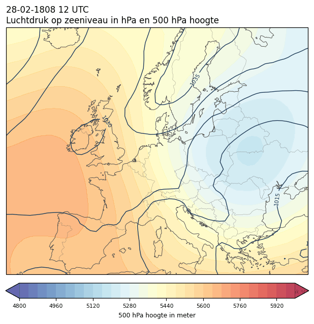 Weerkaart van 28 februari 1808 om 12 UTC