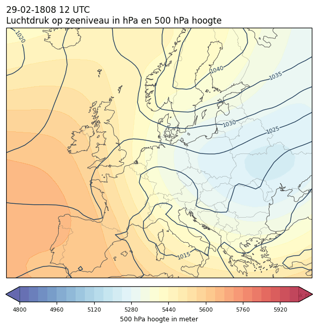 Weerkaart van 29 februari 1808 om 12 UTC