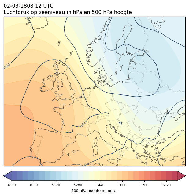 Weerkaart van 2 maart 1808 om 12 UTC