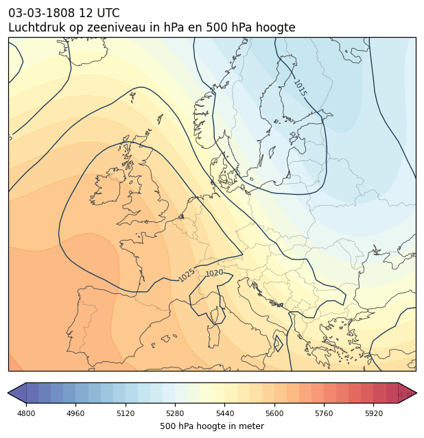 Weerkaart van 3 maart 1808 om 12 UTC