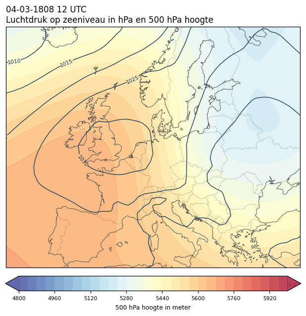 Weerkaart van 4 maart 1808 om 12 UTC