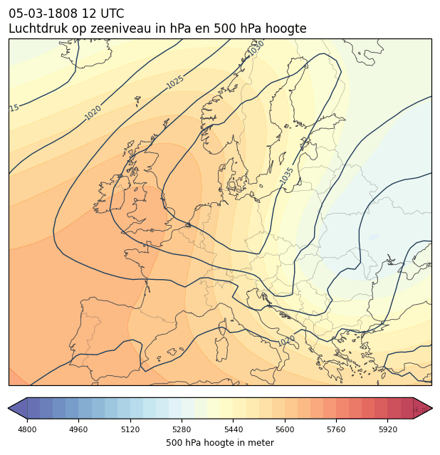 Weerkaart van 5 maart 1808 om 12 UTC