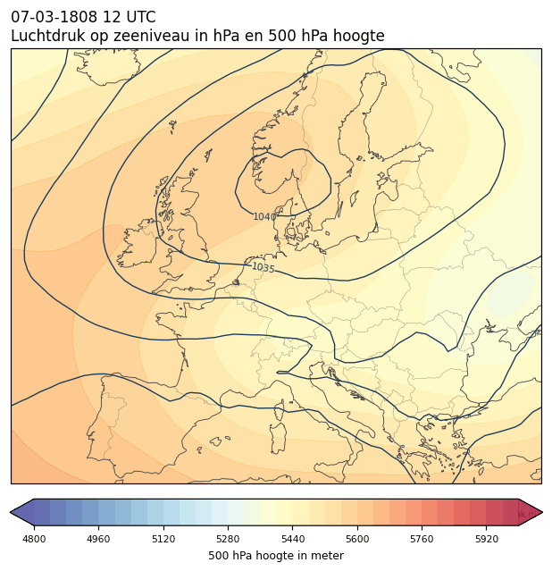 Weerkaart van 7 maart 1808 om 12 UTC