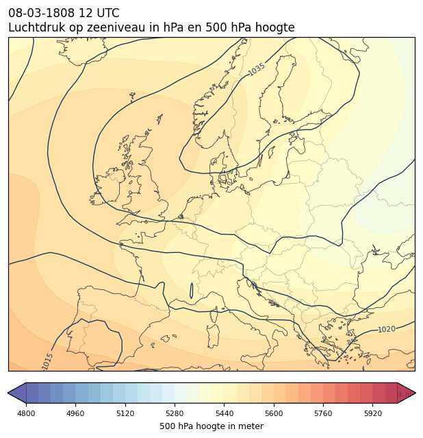 Weerkaart van 8 maart 1808 om 12 UTC