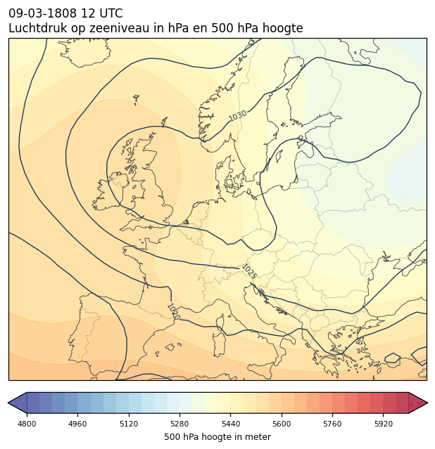 Weerkaart van 9 maart 1808 om 12 UTC