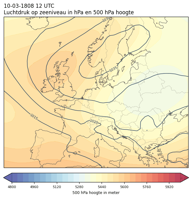 Weerkaart van 10 maart 1808 om 12 UTC
